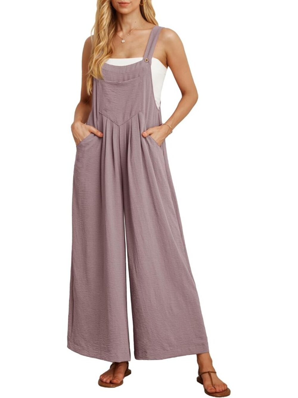 Women's Purple Pink Summer Boho Wide Leg Overalls Loose Rompers with Pockets